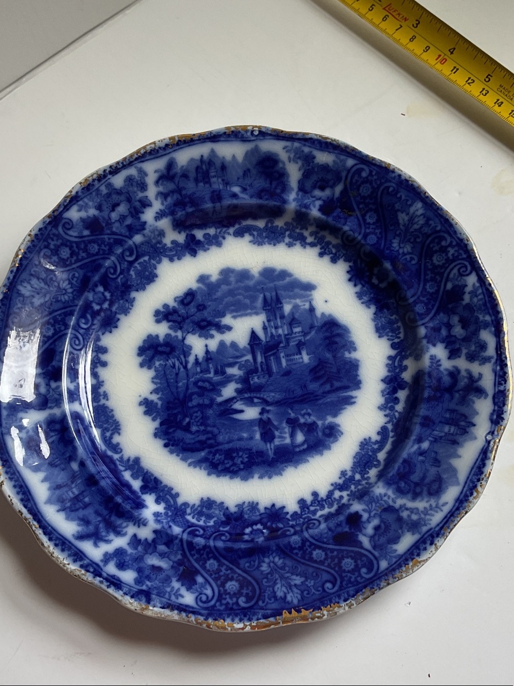 Flow - Blue Scenic Transferware Dinner Plate. 1889-1919